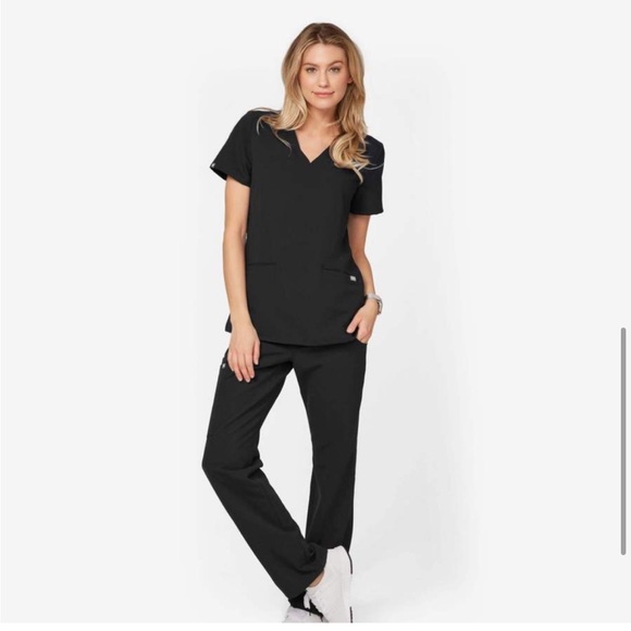 Figs Casma Black Three-pocket Medical Scrubs Short Sleeve Top Large - Picture 1 of 10